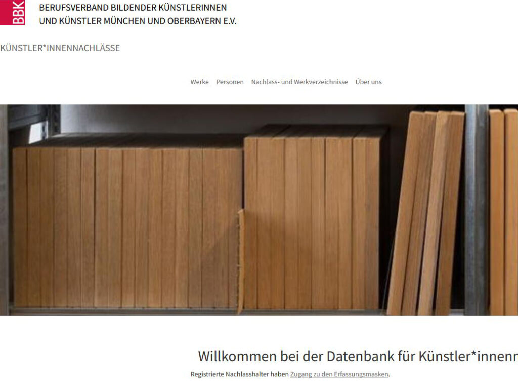 Screenshot der Startseite der externen Präsenz der Werkdatenbank auf dem Server des BBK München und Oberbayern.